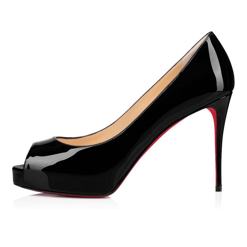 Women's Christian Louboutin New Very Prive 100mm Patent Leather Peep Toe Pumps - Black [0715-324]
